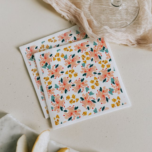 Serviette En Papier Jardin Floral Aquarelle Rose (Pink watercolor floral garden paper party napkins.)