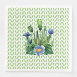 Serviette En Papier Jardin Floral Bleu Et Vert