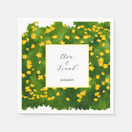 Serviette En Papier Jardin floral jaune aquarelle mariage blanc