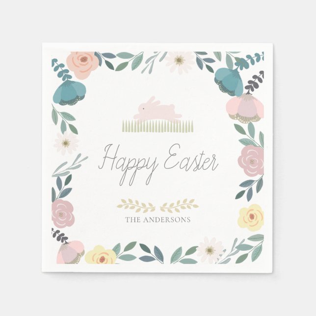 Serviette En Papier Jardin Floral Lapin de Pâques Blanc (Devant)