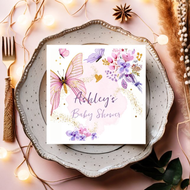 Serviette En Papier Jardin papillon floral Baby shower fille rose (Créateur téléchargé)