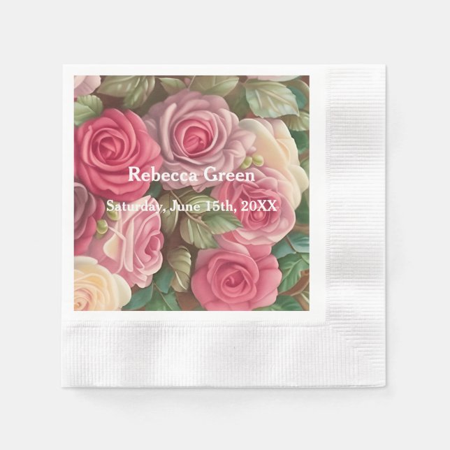 Serviette En Papier Jardin Rose victorien - Bouquet Mariage (Devant)
