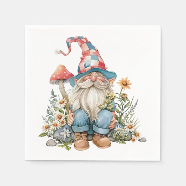 Serviette En Papier Jardin Whimsical Gnome Fleur sauvage Floral été (Devant)