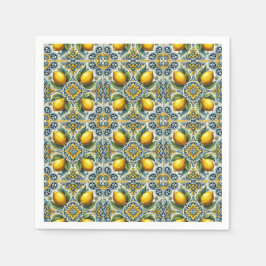 Serviette En Papier Jaune Bleu Capri Citron Méditerranée Carrelage Mar
