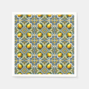 Serviette En Papier Jaune Bleu Capri Citron Méditerranée Carrelage Mar