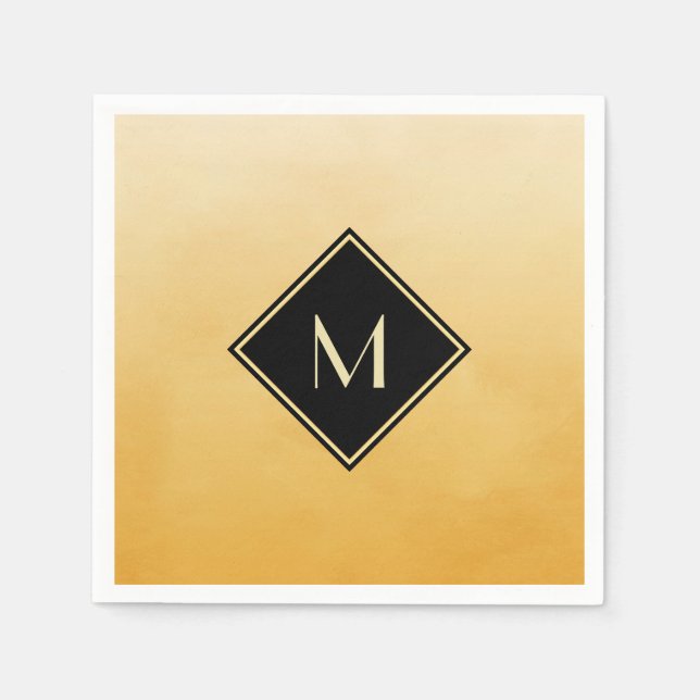 Serviette En Papier Jaune Brossé Élégant Avec Monogramme Or Simple (Devant)