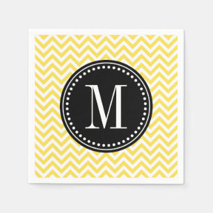 Serviette En Papier Jaune Chevron Zigzag Personnalisé Monogramme