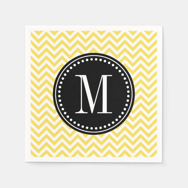 Serviette En Papier Jaune Chevron Zigzag Personnalisé Monogramme (Devant)