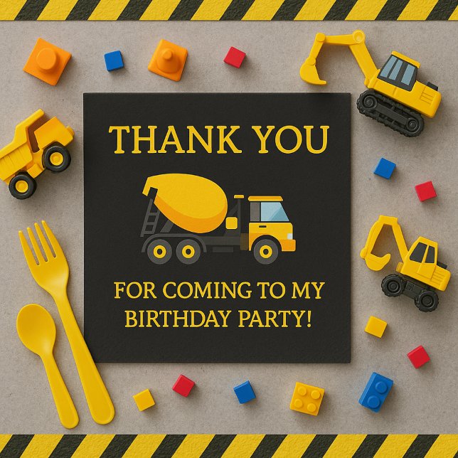 Serviette En Papier Jaune ciment noir Camion d'anniversaire pour enfan (Construction birthday party paper napkins)
