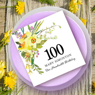 Serviette En Papier Jaune Daffodil Blanc 100e fête d'anniversaire