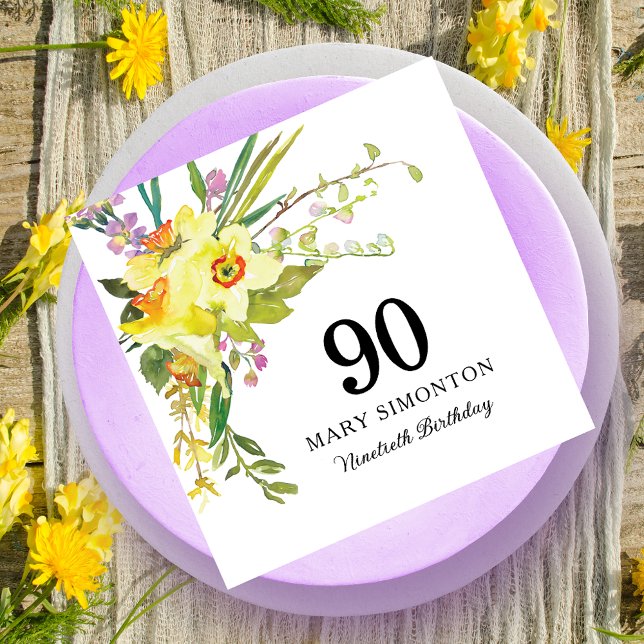 Serviette En Papier Jaune Daffodile Blanc 90e Anniversaire (Créateur téléchargé)