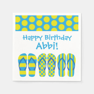 Serviette En Papier Jaune et tongs bleus Fête Personnalisée Napkin