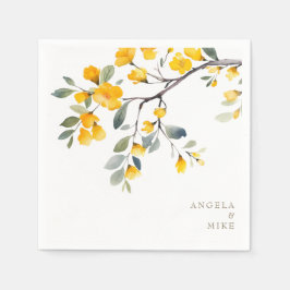 Serviette En Papier Jaune Floral Custom Gold Texte Cocktail