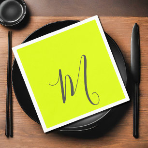 Serviette En Papier jaune fluorescent - monogramme chic