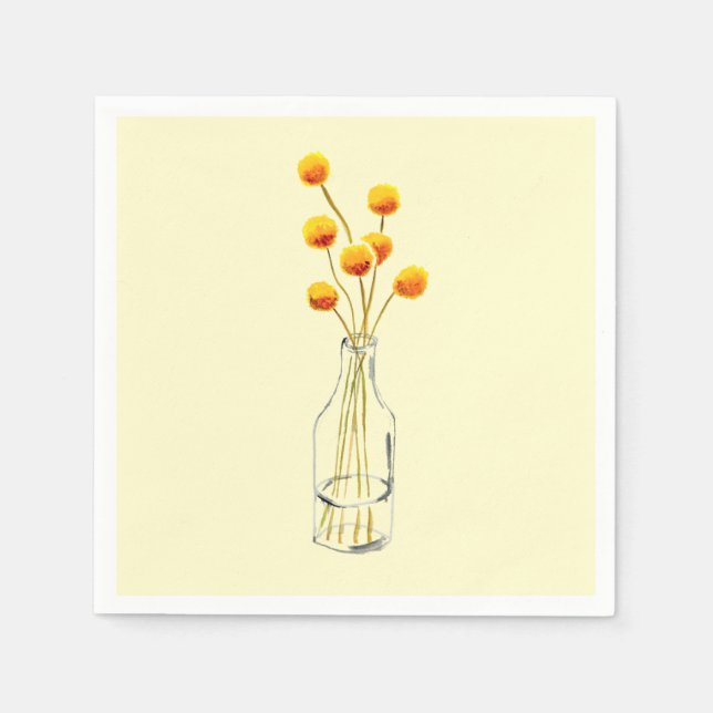 Serviette En Papier Jaune heureux Billy Button fleurs Art australien (Devant)