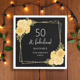 Serviette En Papier Jaune noir et or Floral 50e anniversaire
