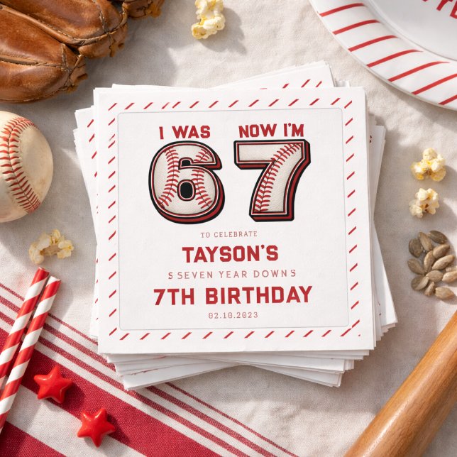 Serviette En Papier J'avais 6 ans, maintenant j'ai 7 ans – Baseball 7e (I Was 6, Now I’m 7 – Baseball 7th Birthday Napkins
)