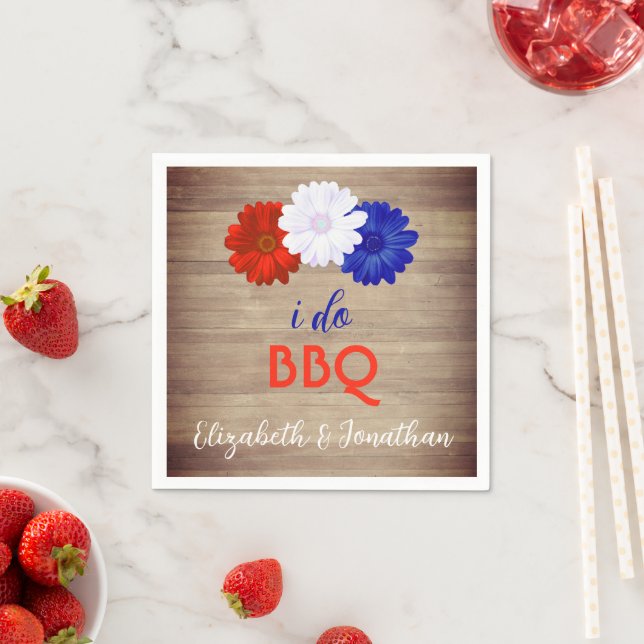 Serviette En Papier Je fais BBQ Patriotique Floral (En situation)