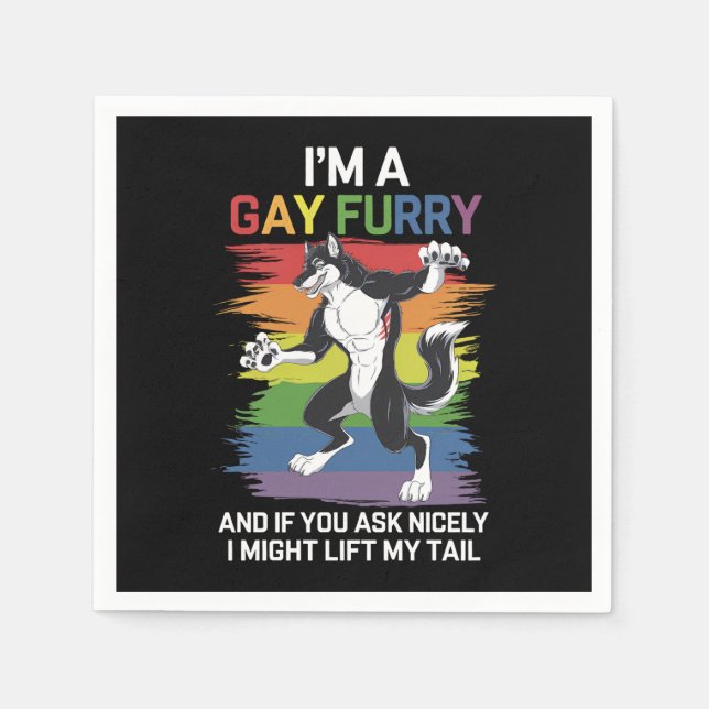 Serviette En Papier Je suis une Gay Furry Fox Rainbow Pride LGBTQ (Devant)