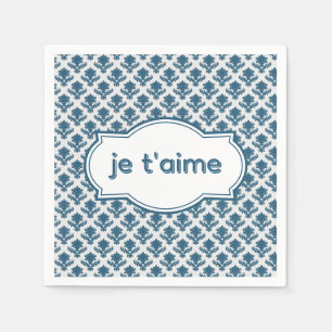 Serviette En Papier Je T'aime Elégant Tapisserie Française Bleu Blanc