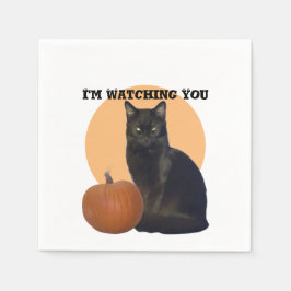 Serviette En Papier Je vous regarde | Chat noir et Citrouille orange