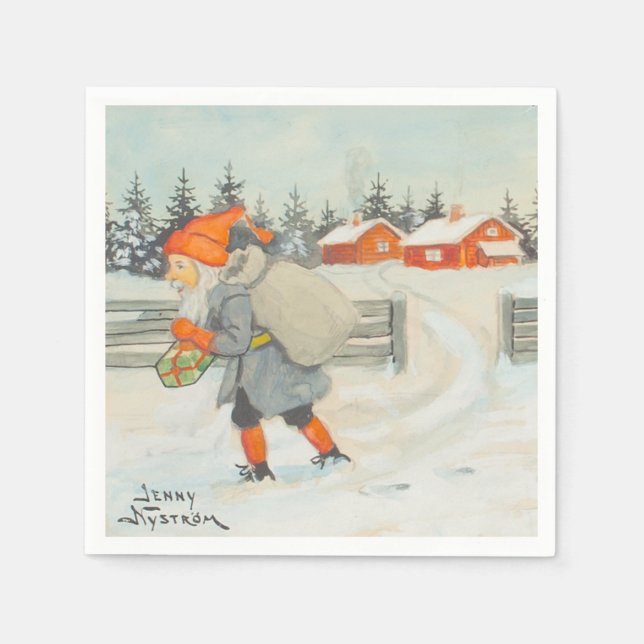 Serviette En Papier Jenny Nystrom - vieille illustration suédoise de N (Devant)