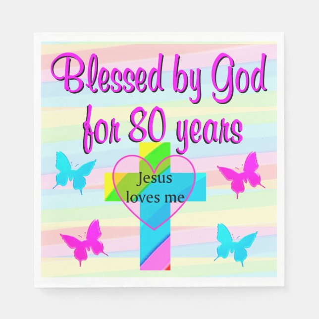 SERVIETTE EN PAPIER JÉSUS M'AIME 80E ANNIVERSAIRE PAPIER PAPIER NAPKIN (Devant)