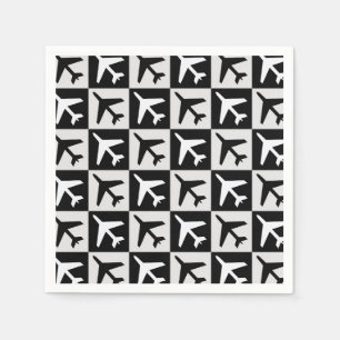 Serviette En Papier Jets d'aviation blanc noir géométrique