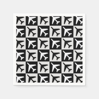 Serviette En Papier Jets d'aviation blanc noir géométrique