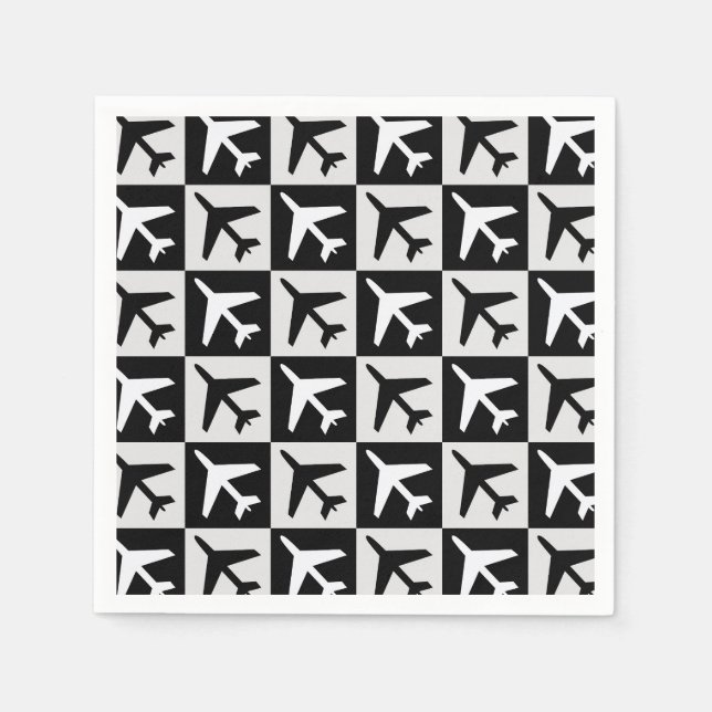 Serviette En Papier Jets d'aviation blanc noir géométrique (Devant)