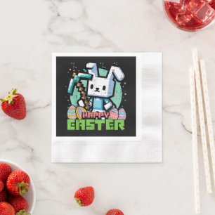 Serviette En Papier Jeu de pixels de lapin de Pâques heureux 