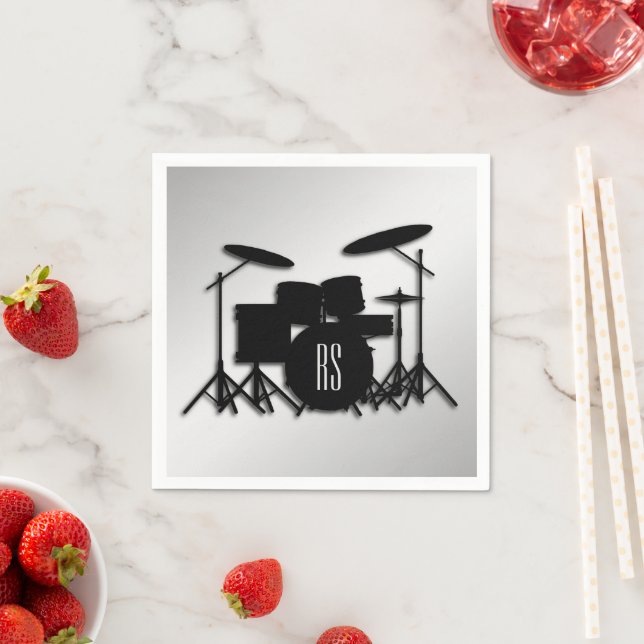 Serviette En Papier Jeu de tambour Monogramme Argent (En situation)