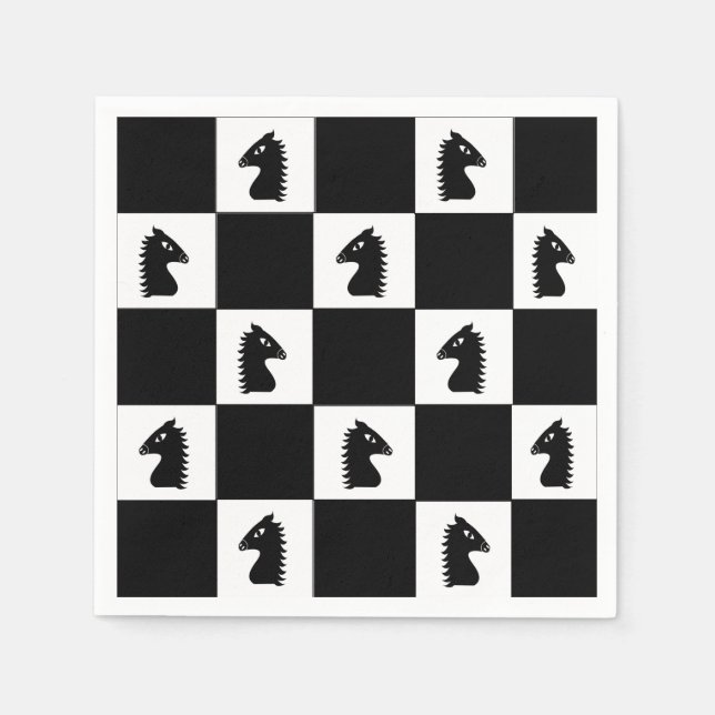 Serviette En Papier Jeu d'échecs du chevalier noir (Devant)
