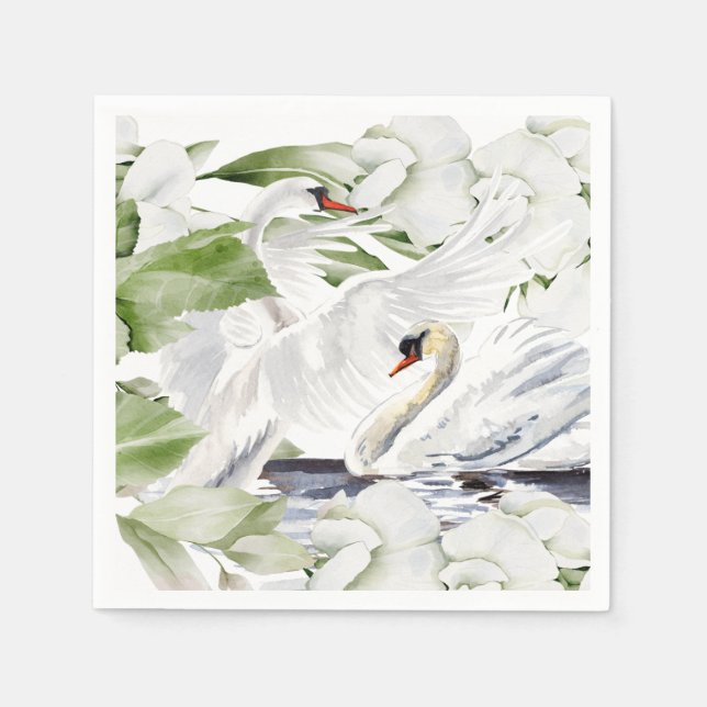 Serviette En Papier JEU fleuri de cygne britannique DE 50 (Devant)