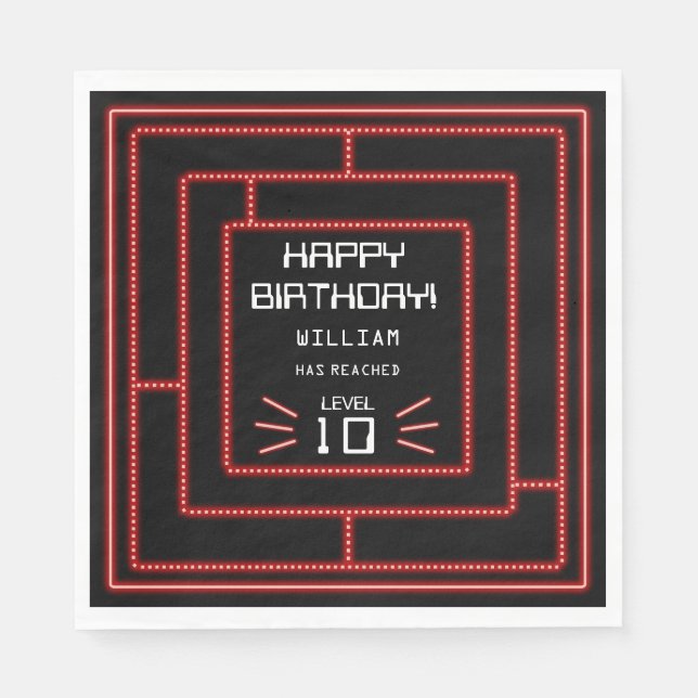 Serviette En Papier Jeu vidéo Retro Arcade Neon Anniversaire de enfant (Devant)