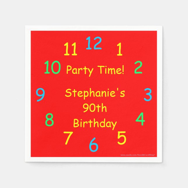 Serviette En Papier Jeune au coeur Anniversaire, horloge rouge, nom, p (Devant)