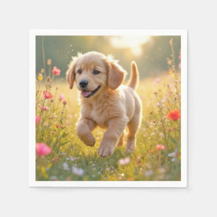 Serviette En Papier Jeune chiot Retriever doré courant dans un pré