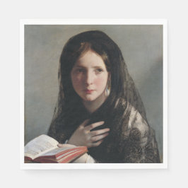 Serviette En Papier Jeune femme perdue dans les rêves (Lire un livre)