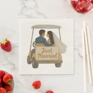 Serviette En Papier Jeune mariée et jeune marié 'Juste Mariés' dans un