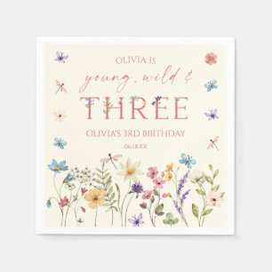 Serviette En Papier Jeune Sauvage & Trois Anniversaire Wildflower 3ème