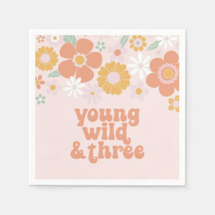 Serviette En Papier Jeune Sauvage Trois Floral Retro anniversaire