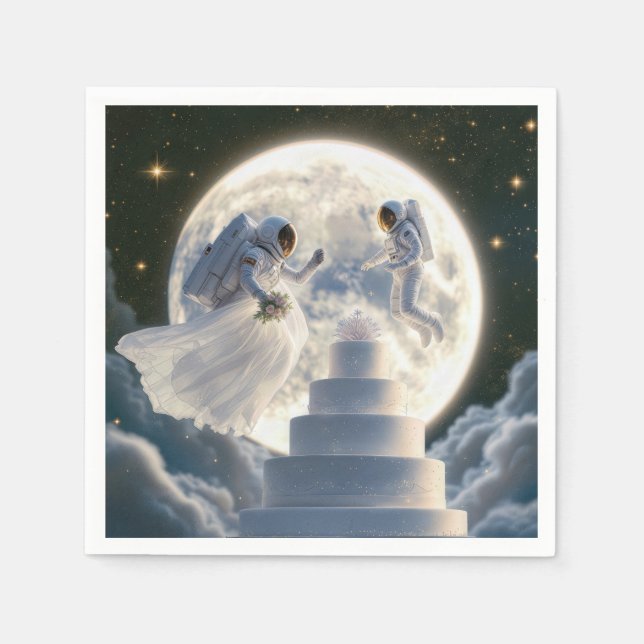 Serviette En Papier Jeunes mariés astronautes au clair de lune (Devant)