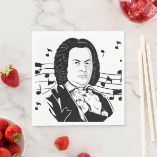 Serviette En Papier Johann Sebastian Bach Portrait et buste avec notes
