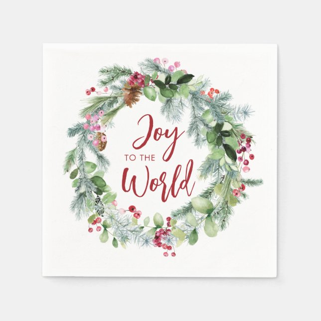 Serviette En Papier Joie au monde de l'aquarelle hiver Wreath (Devant)
