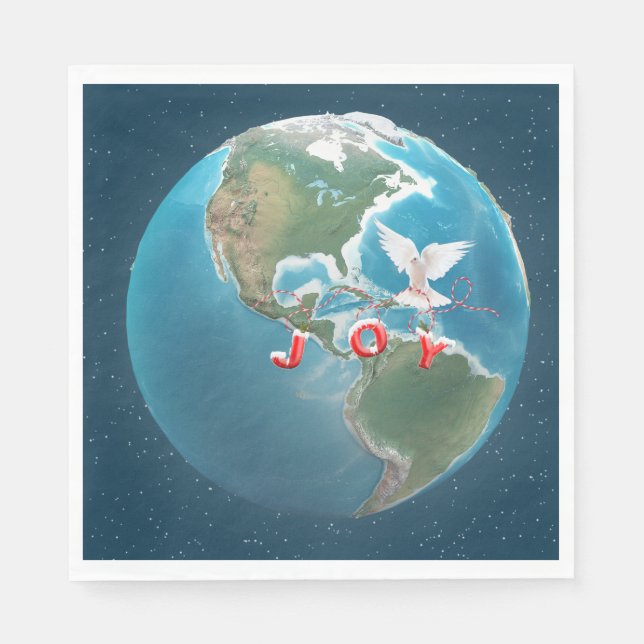 Serviette En Papier JOIE DE Noël avec White Dove sur le monde (Devant)