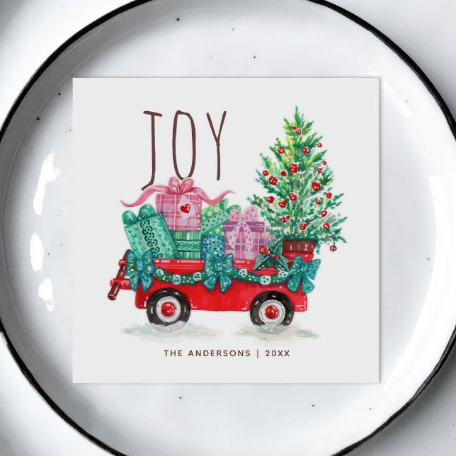 Serviette En Papier Joie. Joli sapin de Noël et boîte vacances d'hiver (Créateur téléchargé)