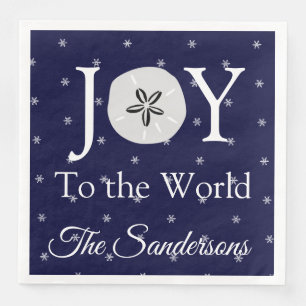 Serviette En Papier Joie nautique Sandollar Bleu Blanc Noël
