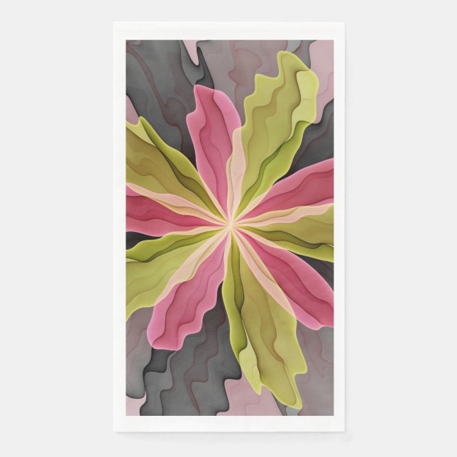 Serviette En Papier Joie, Rose Vert Anthracite Fantaisie Fleur Fractal (Devant)