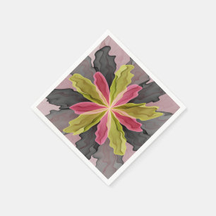 Serviette En Papier Joie, Rose Vert Anthracite Fantaisie Fleur Fractal