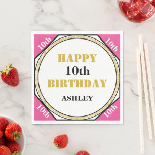 Serviette En Papier Joli 10e Anniversaire Rose Or